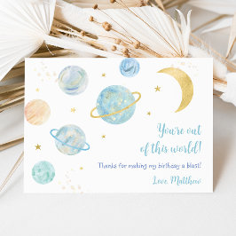 Tarjeta De Agradecimiento Blue Pastel Two the Moon Space Birday