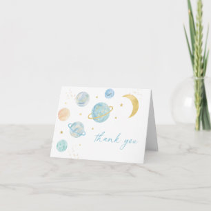 Tarjeta De Agradecimiento Blue Pastel Two the Moon Space Birday