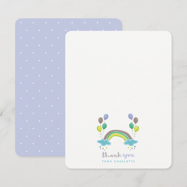 Tarjeta De Agradecimiento Blue Pastels Rainbow And Balloons Boy Baby Shower (Anverso / Reverso)