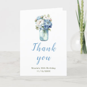 Tarjeta De Agradecimiento Blue Peonies Mason Jar Birthday