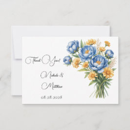Tarjeta De Agradecimiento Blue Peony y Yellow Daisies Boda