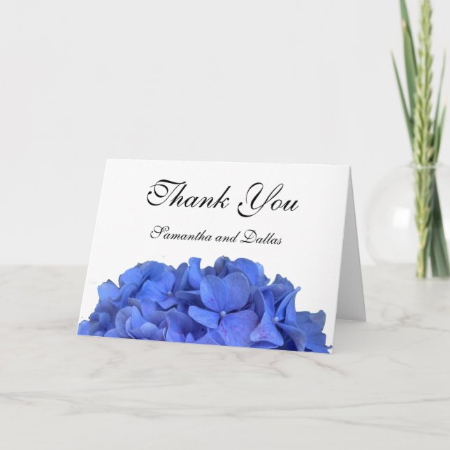 Tarjeta De Agradecimiento Blue periwinkle elegantes hortensias florales (Anverso)