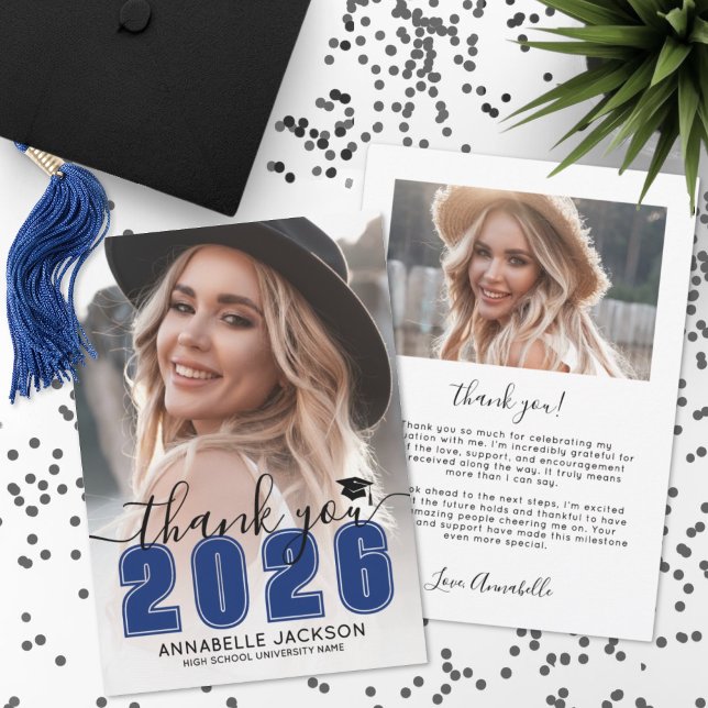Tarjeta De Agradecimiento Blue Photo Graduation (Blue Photo Graduation Thank You Card)