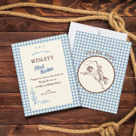 Tarjeta De Agradecimiento Blue Plaid First Rodeo Western 1st Birthday