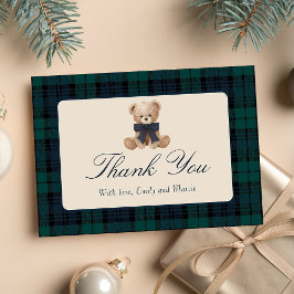 Tarjeta De Agradecimiento Blue Plaid Teddy Bear Baby Shower Thank You Card