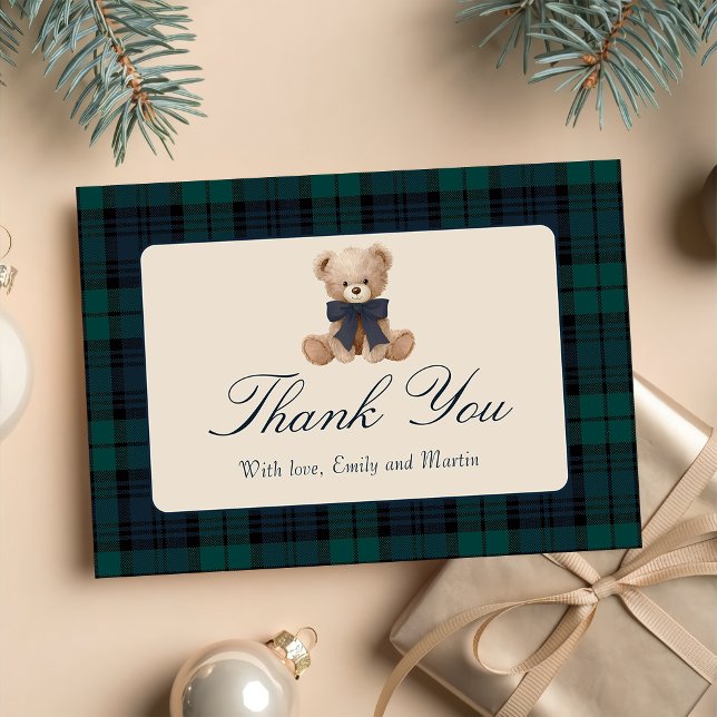 Tarjeta De Agradecimiento Blue Plaid Teddy Bear Baby Shower Thank You Card (Subido por el creador)