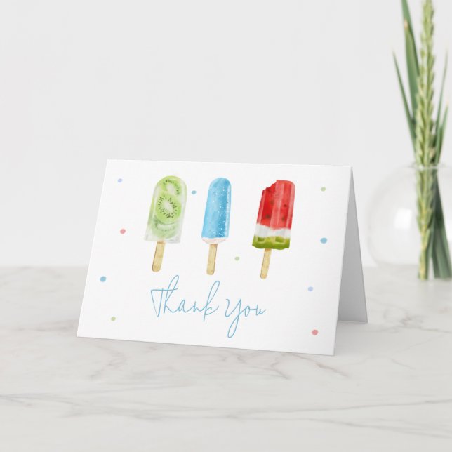 Tarjeta De Agradecimiento Blue Popsicle Baby Shower (Anverso)