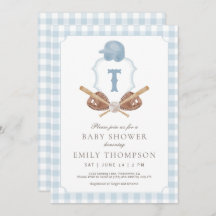 Blue Preppy Baseball Crest Baby Shower Invitation