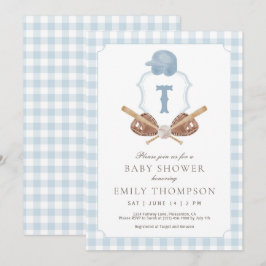 Tarjeta De Agradecimiento Blue Preppy Baseball Crest Baby Shower Invitation