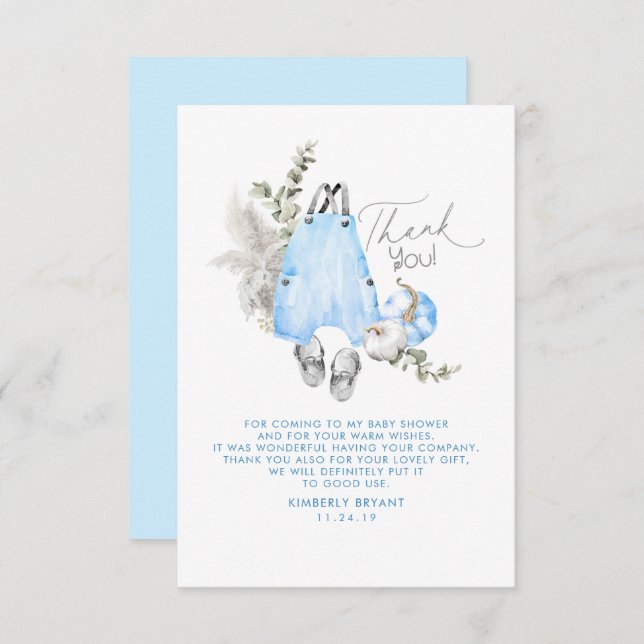 Tarjeta De Agradecimiento Blue Pumpkins Baby Shower Little Gracias (Anverso / Reverso)