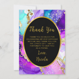 Tarjeta De Agradecimiento Blue, Purple and Gold Ink Birthday Party