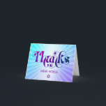 Tarjeta De Agradecimiento Blue Purple Gradient Bat Mitzvah Bold Retro Boho<br><div class="desc">¡Asegúrate de que tu favorito Bat Mitzvah muestre su aprecio a todos los que apoyaron su evento! Envíe esta divertida, boho retro, tarjeta de agradecimiento personalizada. Tipografía divertida, de moda, audaz morada y azul marino con la tipografía moderna sans serif superpone un fondo de rayos pop turquesa y morado gradiente...</div>