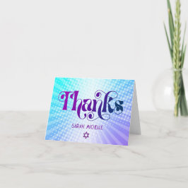 Tarjeta De Agradecimiento Blue Purple Gradient Bat Mitzvah Bold Retro Boho