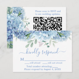 Tarjeta De Agradecimiento Blue Purple Hydrangeas Boda Floral RSVP Código QR