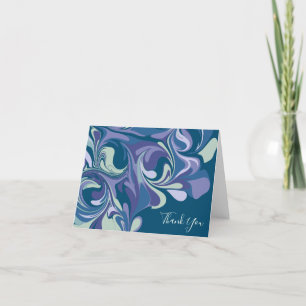 Tarjeta De Agradecimiento Blue Purple Marble Swirl Pattern Moderno plegado