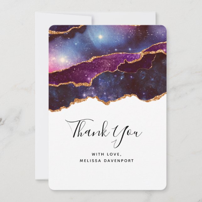 Tarjeta De Agradecimiento Blue & Purple Space & Stars Modern Gracias (Anverso)