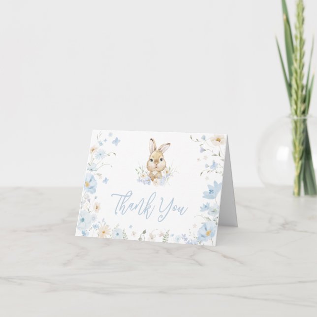 Tarjeta De Agradecimiento Blue Rabbit Somebunny Baby Shower (Anverso)