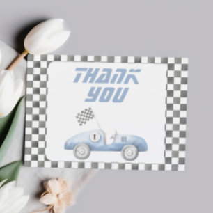 Tarjeta De Agradecimiento Blue Race Car Fast ONE Boy Cumpleaños
