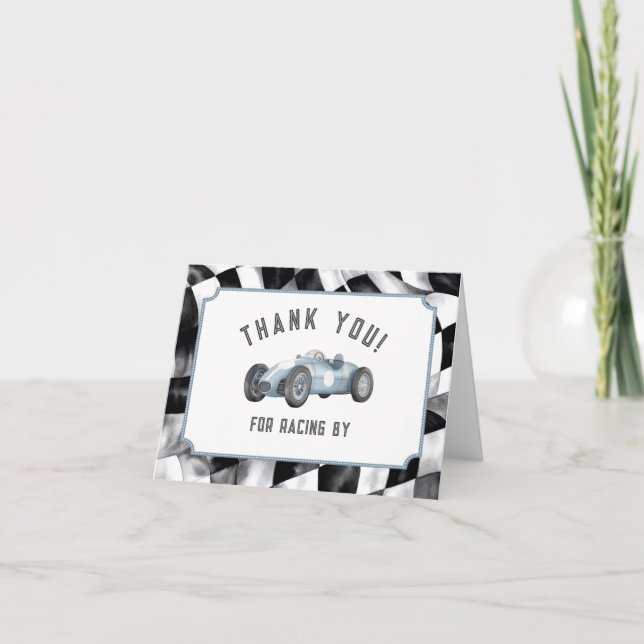 Tarjeta De Agradecimiento Blue Race Car Gracias Cartas de Cumpleaños (Anverso)