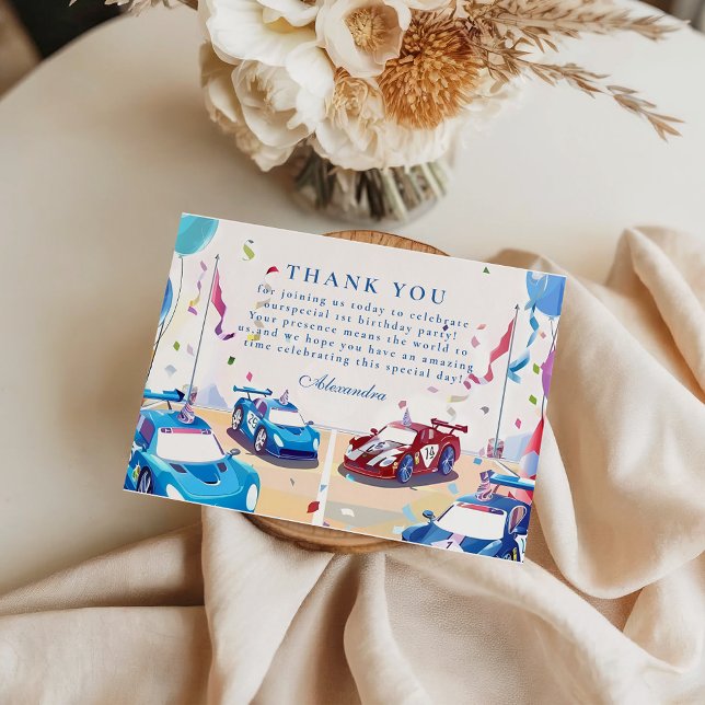 Tarjeta De Agradecimiento Blue Race Car Two Fast Birthday (Subido por el creador)