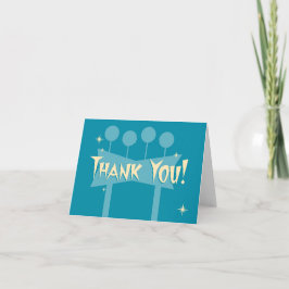Tarjeta De Agradecimiento Blue Retro Gracias Notecard: Rótulo de bolos MCM