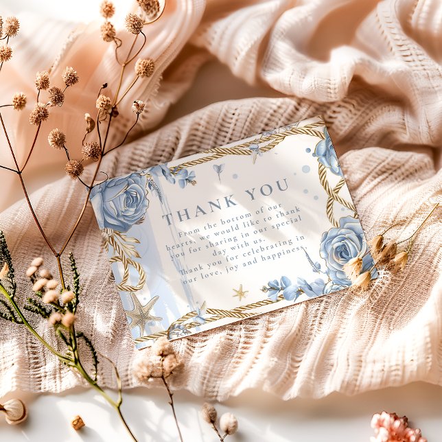 Tarjeta De Agradecimiento Blue Rose Coastal Rope Wedding (Subido por el creador)
