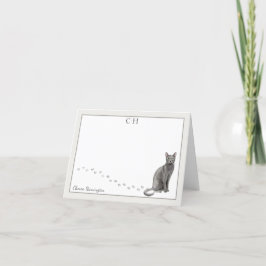 Tarjeta De Agradecimiento Blue Russian Cat Gray Border Monograma Nombre dobl