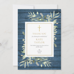 Tarjeta De Agradecimiento Blue Rustic Greeneration Funeral Memorial Gold Cro