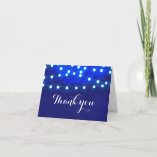 Tarjeta De Agradecimiento Blue Rustic Night String Luces Boda Fold Card