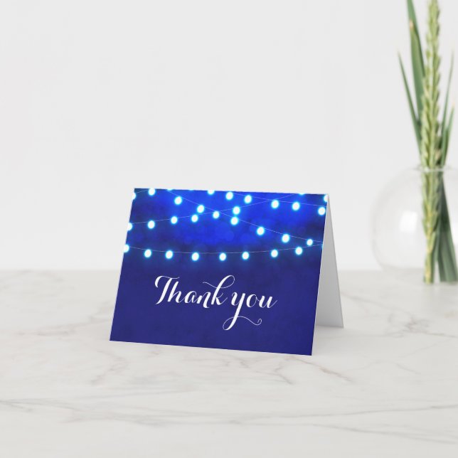 Tarjeta De Agradecimiento Blue Rustic Night String Luces Boda Fold Card (Anverso)