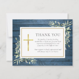Tarjeta De Agradecimiento Blue Rustic Wood Greeneration Christian Funeral