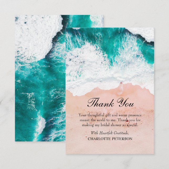 Tarjeta De Agradecimiento Blue Sea Waves Beach Them Bridal Shower (Anverso / Reverso)