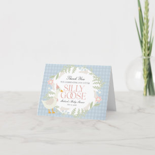 Tarjeta De Agradecimiento Blue Silly Goose Floral Gingham Baby Shower