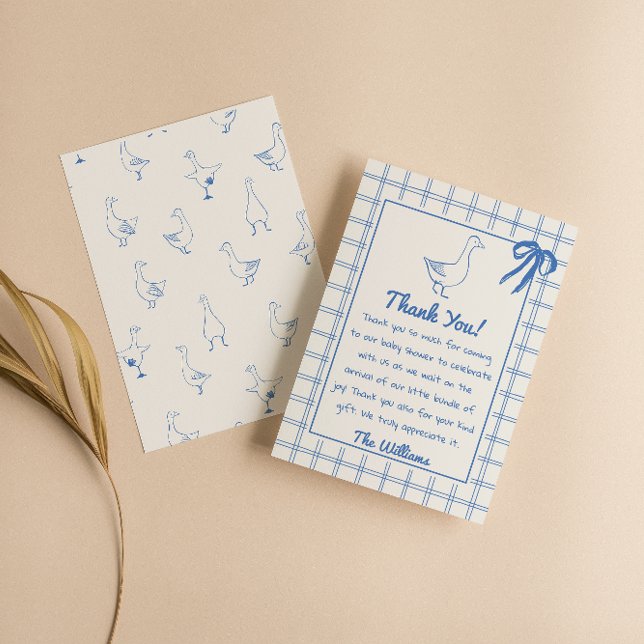 Tarjeta De Agradecimiento Blue Silly Goose Gingham Ribbon Boy Baby Shower (Subido por el creador)