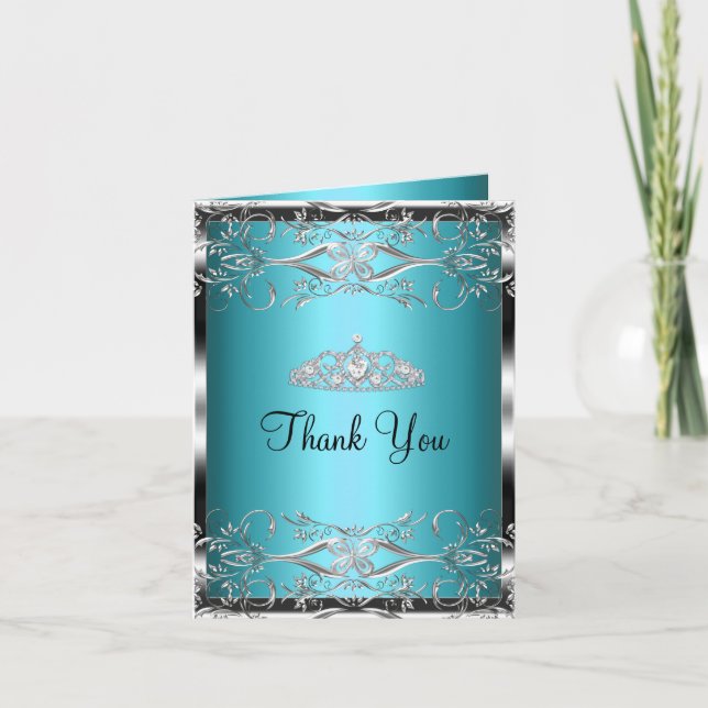 Tarjeta de agradecimiento Blue Silver Damask & Tia (Anverso)