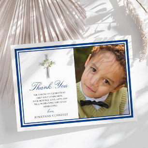 Tarjeta De Agradecimiento Blue Silver First Holy Communition Photo You