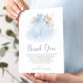 Tarjeta De Agradecimiento Blue Silver Quinceañera Dress Mis Quince Años