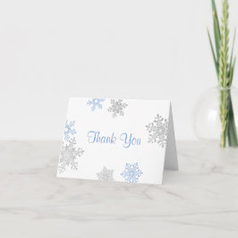 Tarjeta De Agradecimiento Blue Silver Snowflake Winter Wedding Gracias