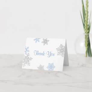 Tarjeta De Agradecimiento Blue Silver Snowflake Winter Wedding Gracias