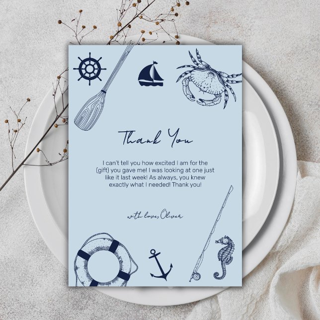Tarjeta De Agradecimiento Blue Simple Elegant Fishing Boy Baby Shower (Blue Simple Elegant Fishing Boy Baby Shower Thank You Card)