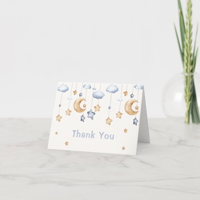 Tarjeta De Agradecimiento Blue Simple Modern Twinkle Twinkle Baby Shower (Anverso)