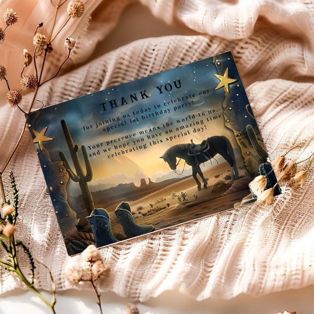Tarjeta De Agradecimiento Blue Sky Rustic Cowboy 1st Birthday Rodeo (Subido por el creador)