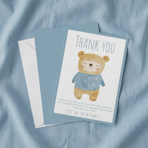 Tarjeta De Agradecimiento Blue sleepy Bear Baby Shower Cute gracias