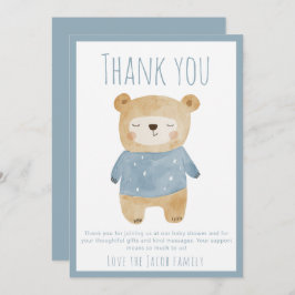 Tarjeta De Agradecimiento Blue sleepy Bear Baby Shower Cute gracias