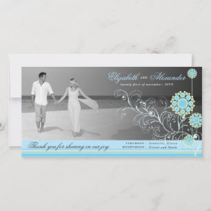 Tarjeta De Agradecimiento Blue Snow Flower Swirls Winter Wedding Gracias