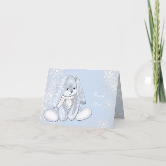 Tarjeta De Agradecimiento Blue Snowflake Boy Baby Shower Gracias (Anverso)