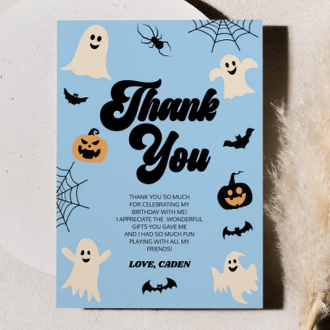 Tarjeta De Agradecimiento Blue Spooky Ghosts Halloween Birday Party (Subido por el creador)