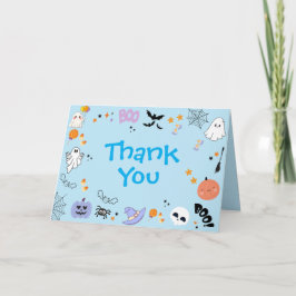 Tarjeta De Agradecimiento Blue Spooky One Cute Ghost Halloween 1er cumpleaño