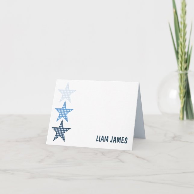 Tarjeta De Agradecimiento Blue Starry Gingham Folded Thank You Card (Anverso)
