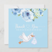 Blue Stork Monogram Floral Baby Shower Gracias